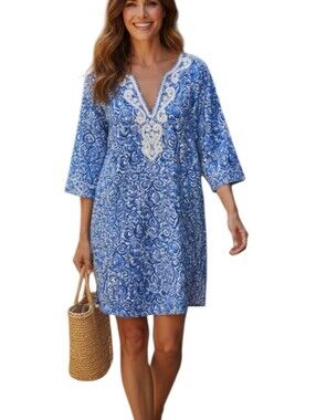 Lilly Pulitzer Julianna Embroidered Tunic Dress Indigo Chasing Tail Size XL